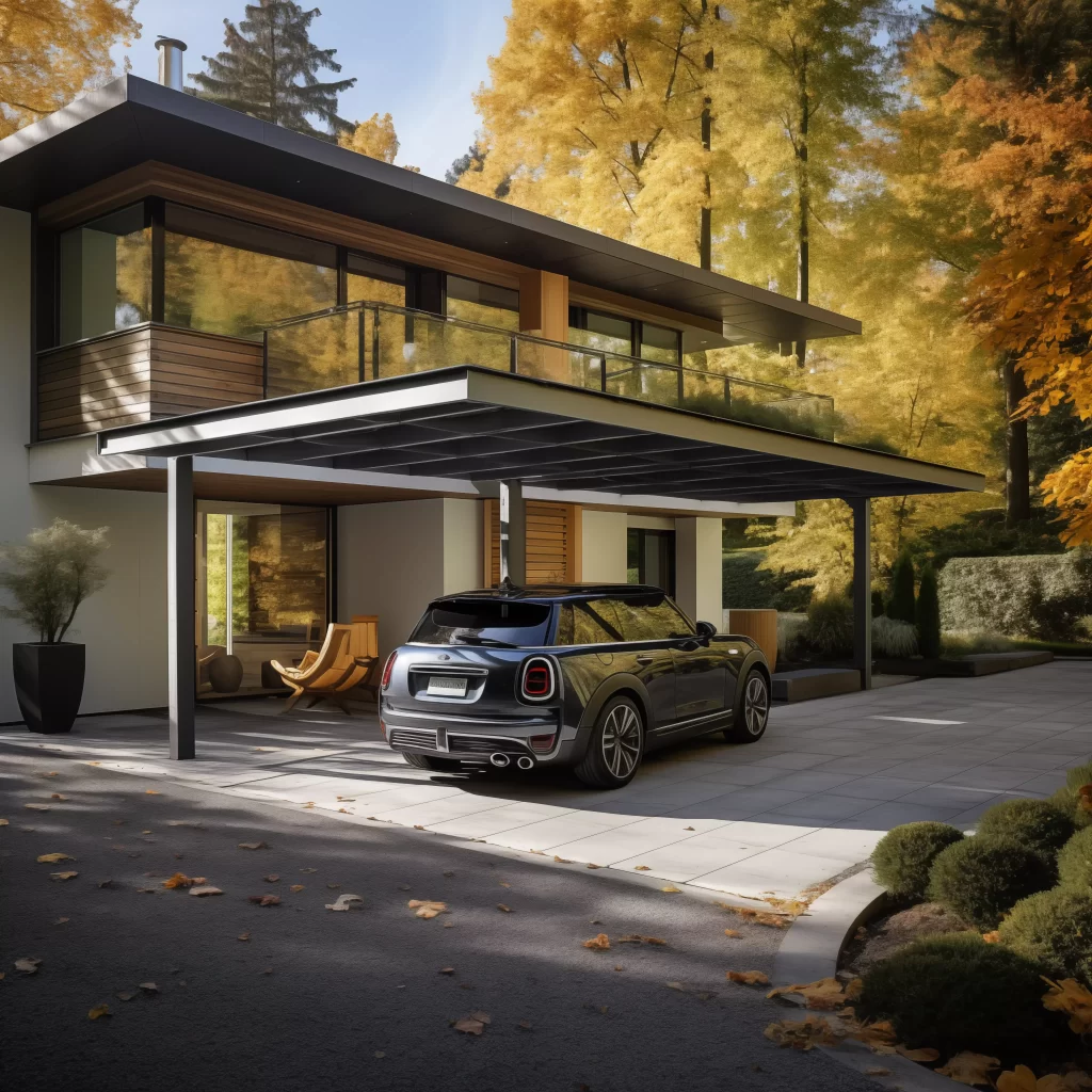 carport solaire en polycarbonate en automne