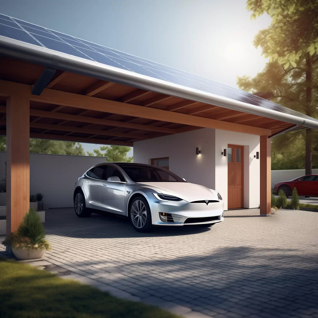 Carport solaire en bois design fluide