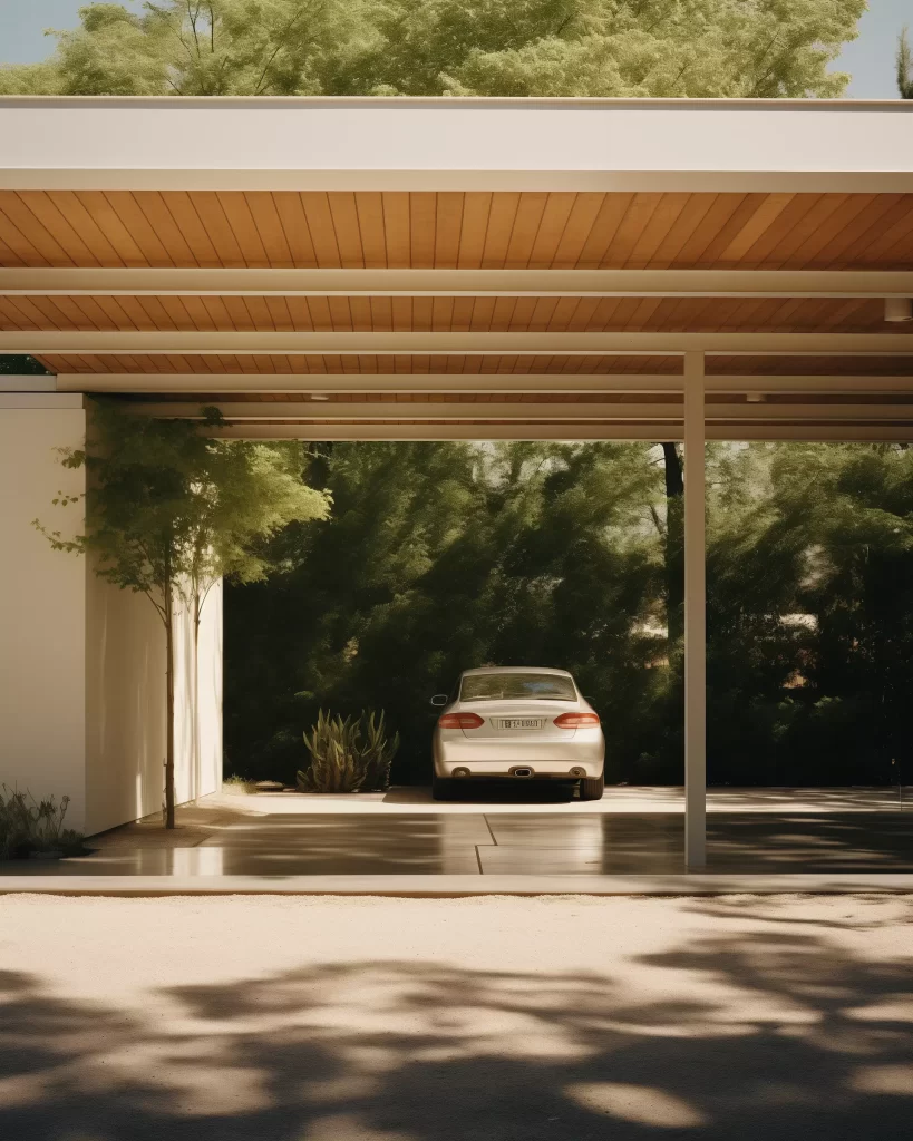 Carport solaire avec lamelle de bois