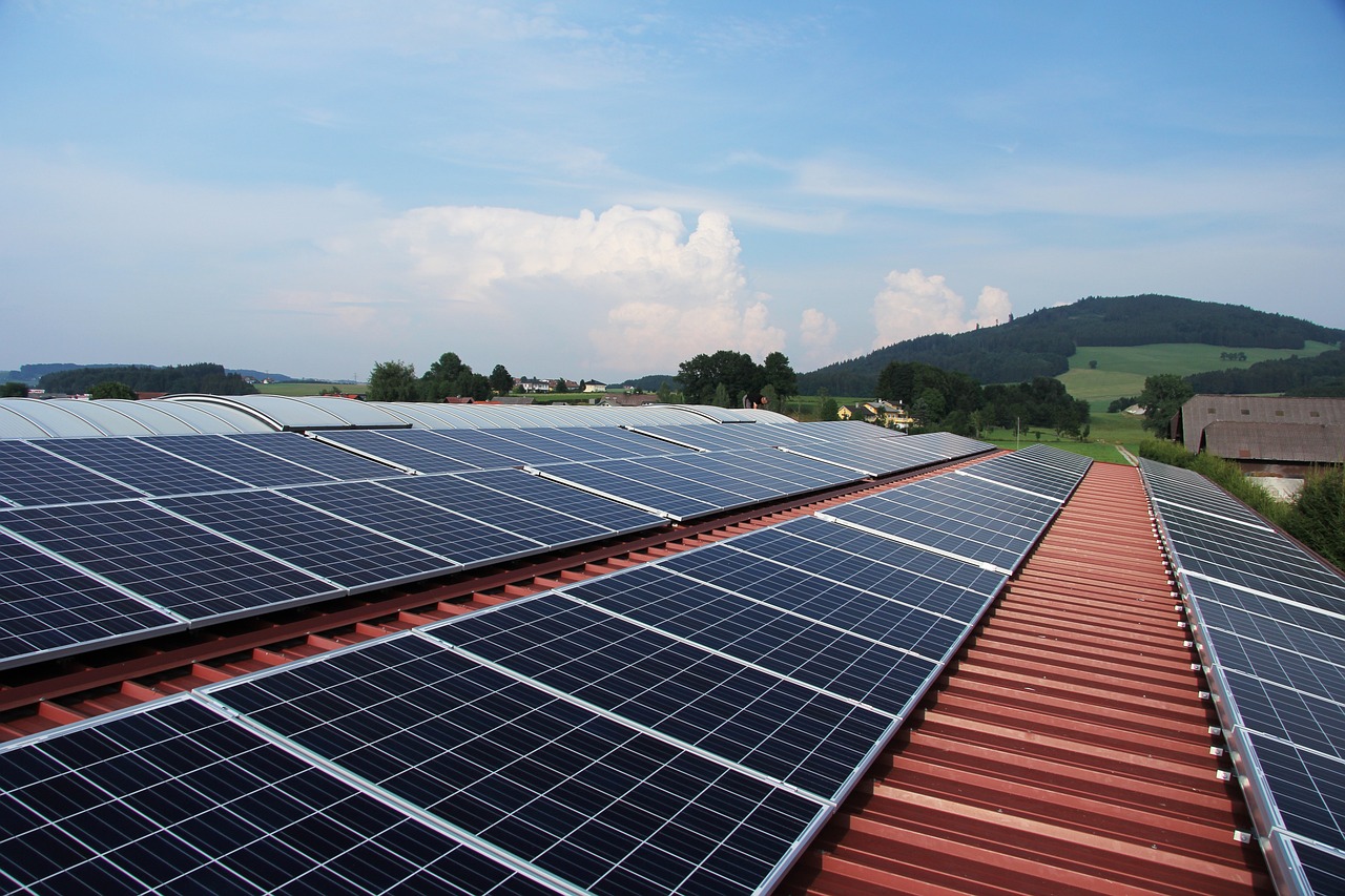 Une femme regardant un panneau solaire en train de produire de l'énergie Une femme regardant un panneau solaire en train de produire de l'énergie